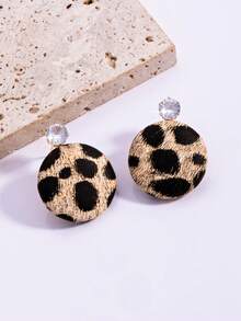 1 Pair Chic Leopard Print Round Earrings, Versatile & Casual - Multicolor 6 - View 3