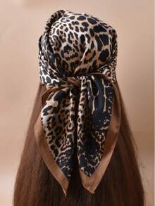 奢华品牌豹纹印花方巾，女士优雅复古仿真丝巾，休闲百搭装饰小领巾/披肩，轻盈舒适，适合日常佩戴及春夏户外穿着，是您装扮的理想之选。 - W-263-咖啡色 - 查看 2