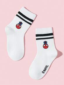 1/5/10 Pairs Marvel Kids/Boys' White Athletic Crew Socks With Spider-Man Cartoon Pattern, Breathable Comfortable Moisture-Wicking Crew Socks, Casual Soft Ribbed Socks Suitable For Daily Wear, School, Party, Leisure Activities - White - View 13