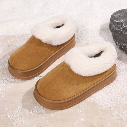 女士拖鞋蓬松舒适时尚拖鞋温暖柔软家居拖鞋，女士家居拖鞋，女士冬季拖鞋，厚底雪地靴，加厚平底靴，保暖鞋，户外防滑靴，Uggs仿品，女士冬靴