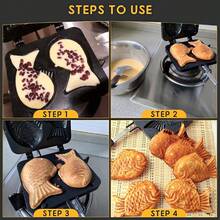 Forma Waffle En Forma De Taiyaki Pescado Molde Antiadherente, Taiyaki Pan, Molde Antiadherente Para Tartas Con Forma De Pescado De Doble Cara, Bandeja Para Hornear El Hogar Bricolaje Cocina Fiesta Postre - Negro - Ver 9
