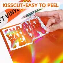 WRAPXPERT Holographic Vinyl Roll Orange, Holographic Permanent Vinyl Orange Glossy Craft 12\ X 5ft, Chrome No Bubble Iridescent For DIY Craft Decal,12inchx5ft,Orange - 橘色 - 查看 4