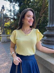 Women's Blouse/Sshirt With Princess Sleeves, Duna Plain, Casual Fashion, Vacation, Summer - 黃色 - 查看 8