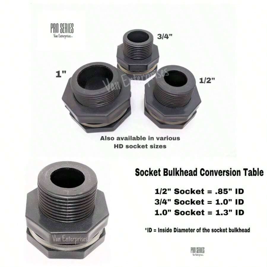 3/4 Inch PRO Series Bulkhead Socket Ends Rain Barrels, Aquariums, Aquaponics, Tanks - 0.5 Inch - View 1