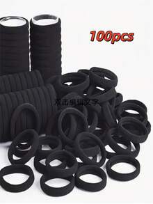 200/100/50/10pcs Black 4cm/1.57in Elastic Hair Ties, Cute Simple Fashion Casual Elegant Hair Scrunchies, Beauty, Home, Hair Accessories - Pure Black - View 11