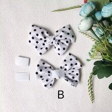 1 Pair Handmade Polka Dot Fabric Bow, Cotton Bow Shoe Headpiece Clothing Accessory, Detachable & Self-Adhesive Bow - Black and White - View 5