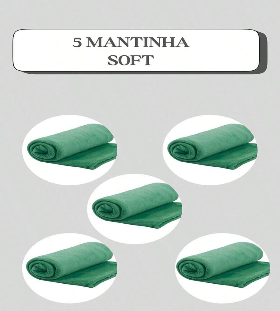 Set Of 5 Pet Blankets 80cm X 100cm Comfortable With Hemmed Finish - 綠色 - 查看 1