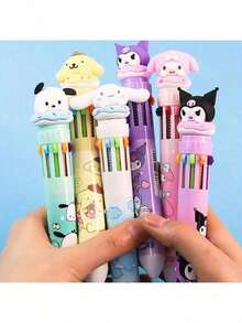 12pcs/Set Sanrio Series Acrylic Gel Pens - Yuguigou, Kulomi, Mileti, Hapag, Hello Kitty - Cute Cartoon Character Retractable Medium Point Pens, Suitable For Office & School Supplies