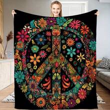 Soft, Usable For All Seasons, Hippie Blankets And Throws - Boho Hippie Quilt Blanket, Hippie Print Throw Blanket - Adults Hippie Blanket For Couch Sofa, Colorful, Artistic Design With Peace & Nature Motifs - 多色30 - 查看 1