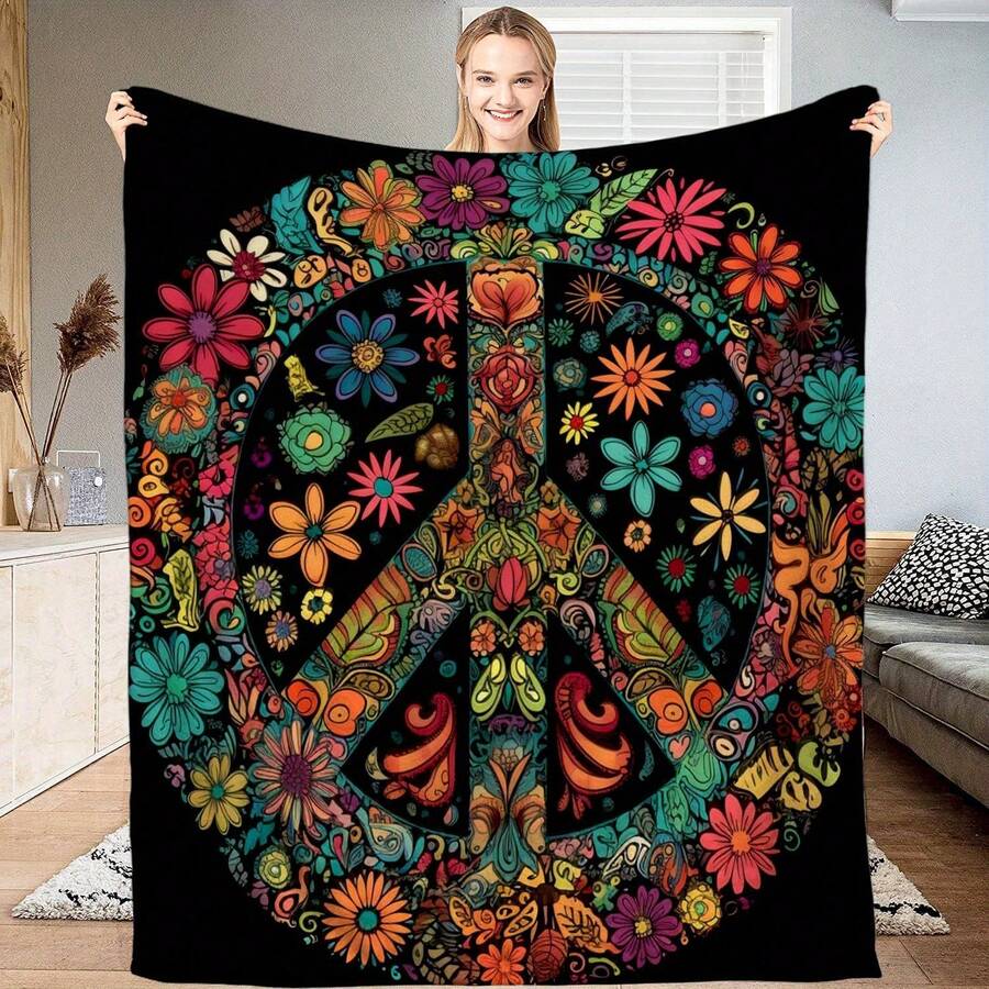 Soft, Usable For All Seasons, Hippie Blankets And Throws - Boho Hippie Quilt Blanket, Hippie Print Throw Blanket - Adults Hippie Blanket For Couch Sofa, Colorful, Artistic Design With Peace & Nature Motifs - 多色30 - 查看 1