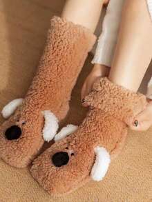 1/2/3 Pairs Autumn/Winter New Cartoon Cute Puppy Plush Coral Fleece Warm House Floor Sleep Children Socks - Multicolor - View 3