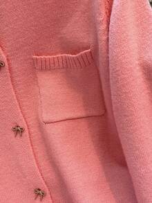 Cárdigan de punto con bolsillo, lazo, botones y contraste de color, estilo casual para mujer, otoño/invierno - Rosa - Ver 7