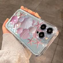 Pink Seashell And Starfish Pattern Transparent Space Phone Case For Galaxy A13, A14, A15, A16, A21S, A22, A23, A24, A25, A32, A34, A35, A50, A52, A53, A54, A55, A73, S21 Ultra, S22 Plus, S23+, S24 FE, And Phone 17, 17Air, 17pro, 17pro Max, 16, 15, 14, 13, 12, 11, PRO MAX, X, XS, PLUS. Stylish And Simple Design. Shockproof And Soft Protective Cover. Unique Creative Design. - 彩色 - 查看 6