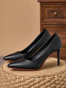 MonaNise Women's Comfortable Pointed Toe Pumps, Apricot, Navy Blue, 9cm Thin Heel, Fashion, Vacation, Travel, Casual, Versatile, Closed Toe, Brown Retro, Black - Black - View 5