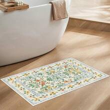 1pc Vintage Washable Beige Floral Oriental Style Non-Slip Rug, High Density 1350g/㎡, Artificial Cashmere Super Soft Fiber Bathroom Carpet, Ultra Soft Bath Mat, Area Rug, Doormat, Machine Washable, Low Pile, TPR Backing, Fluffy Fabric, Suitable For Entryway, Bathroom, Bedroom, Kitchen, Entrance, Indoor & Outdoor, Bathroom Accessories, Christmas Kitchen Decor - Multicolor - View 5