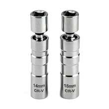 PsinzmkQWORK 2Pcs Thin Wall Spark Plug Socket 3/8 Inch 12-Point Universal Joint Magnetic Swivel Spark Plug Socket Spark Plug Removal Tool 14mm 16mm - como en la foto - Ver 1