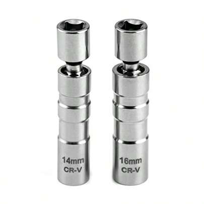PsinzmkQWORK 2Pcs Thin Wall Spark Plug Socket 3/8 Inch 12-Point Universal Joint Magnetic Swivel Spark Plug Socket Spark Plug Removal Tool 14mm 16mm