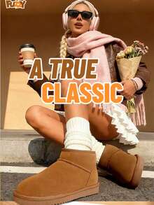 Women Faux Fur Lining Water Resistant Warm Snow Boots,Genuine Suede Winter Mini Boots Slip On Memory Foam Comfortable Holiday Commuting Chestnut Ankle Booties - 紫紅色 - 查看 9