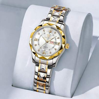 NARY Women's Quartz Watch - Casual & Elegant Design With Date & Day Display, Waterproof Stainless Steel Band. Perfect For Daily Wear And Party Gatherings