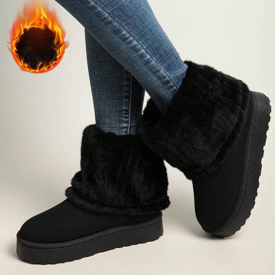 Botas Deportivas De Ocio Para Mujer Con Forro De Felpa Para Decoración Del Hogar. - Black - View 1