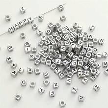 50/100pcs Silver Acrylic Cube Letter Beads For DIY Jewelry Making, Suitable For Gifts To Friends - Silver Letters - View 3