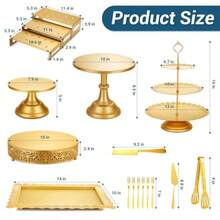 Audab Metal Gold Dessert Table Display Set Including Cake Stands Cupcake Tower Stand Dessert Tray Risers Stands Cake Cutting Set And Serving Tongs For Wedding Birthday Party Decor - Gold - View 2