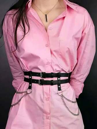 1 pieza Cadena de cintura de cuero negro punk con borlas plateadas, cinturón de vientre multicapa para accesorios de joyería corporal para mujeres y niñas para fiestas de discoteca y raves