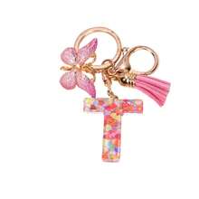 1pc New Pink Sequin 26 Letter Epoxy Butterfly Tassel Metal Keychain Wholesale Bag Charm Jewelry Gift - Pink - View 11