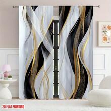 2pc 2D Flat Black, White, And Gold Marble Pattern Curtains With A Black And Gold Swirling Design, Cordless Hanging System, Machine Washable, Suitable For Bedrooms, Living Rooms, Kitchens, And Offices - Modern Style Window Decorations In Black, White, Gold, And Gray, Vintage-Style Room Curtains. - Nhiều màu - Xem 6