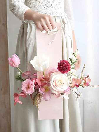 4 piezas, Cesta de flores de papel para sujetar con la mano para el Día de la Madre, San Valentín, Boda, Día de la Mujer, Día del Maestro, Caja para arreglos florales, Materiales florales, Caja de flores para sujetar con la mano, Papel kraft, Flores frescas, Bolsa para sujetar con la mano