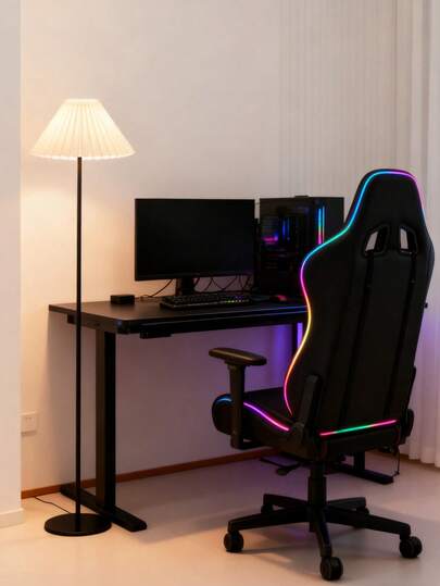 1pc Minimal Vloer Lamp USB Plug, Wit Pleated Lampshade Moderne Living Room, Bedroom, Desk, Bedside, Vintage, Warm Light, Sc inavian view 10