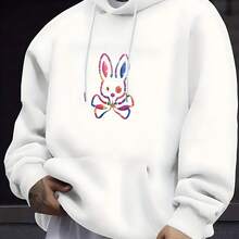 Men's Fashion Hoodie Sweatshirt With Colorful Skull Rabbit Print For Daily Wear And Social Outings In Spring And Autumn - White - View 1