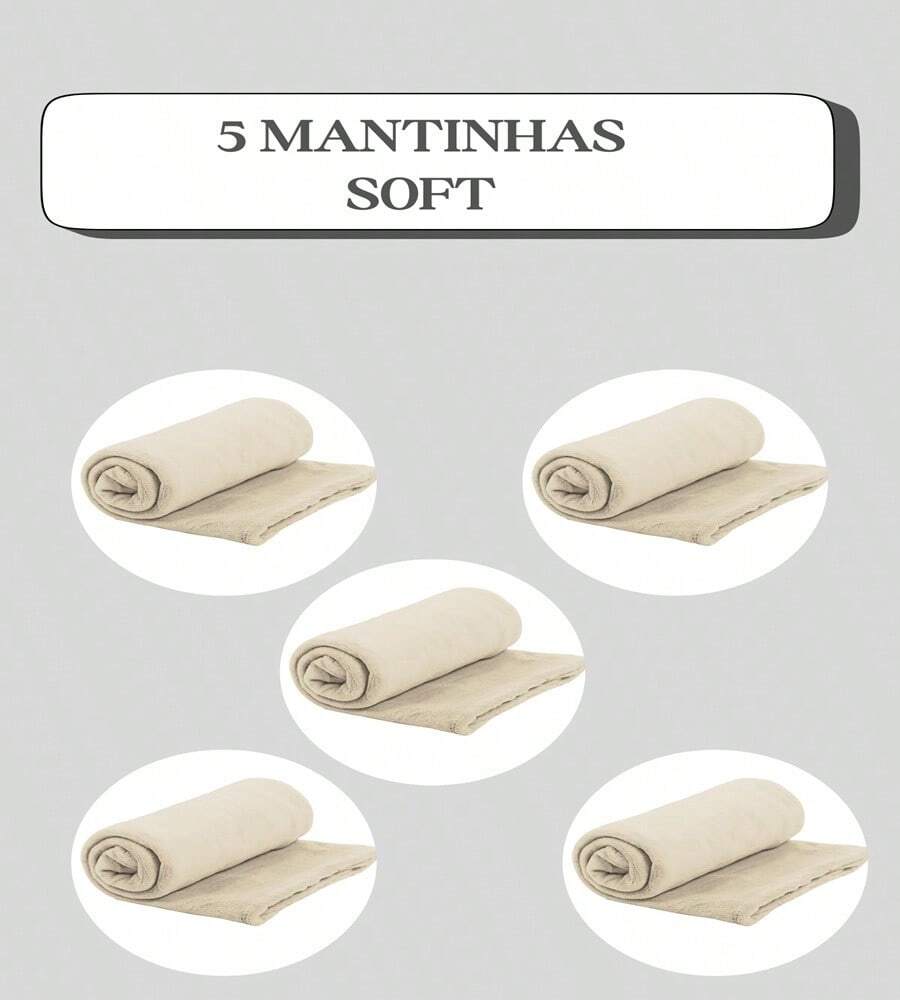 Set Of 5 Pet Blankets 80cm X 100cm Comfortable With Hemmed Finish - Krem - View 1