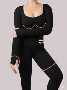 Plus Size Women Seamless Slimming Bodysuit With Compression, Long Sleeve And Pants