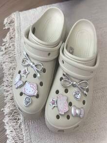 10pcs Sanrio Cartoon Detachable Bowknot & Kitty Shoe Charms, DIY Embellishment Accessories, Fashion & Cute Design,Shoe,Spring Summer Picks,Brides Maid Gifts,Room,Bedroom Deccor,Bedroom Deccor,Beach,Travel,For Men,For Women,Vacation - Silver Bow Cat 10-piece Set - View 5