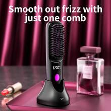 Straightening/Curling Comb, Cordless Hair Straightener With Charging Base, Fast Heating, Rechargeable Portable Hair Straightener - 白色 - 查看 8