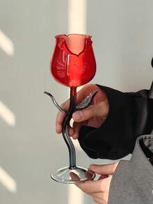 1pc Ins Style Rose Flower Shaped Glass Cup, Creative Atmosphere Glass Goblet - Multicolor - View 2