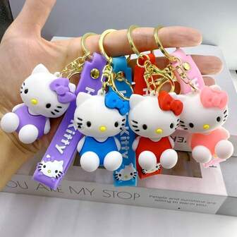 Sanrio 1pc Multi-Color Creative Cartoon Hello Kitty Sitting Cute KT Cat Keychain Silicone Doll Keyring Car Key Chain Small Backpack Pendant, Daily Use Christmas Gift Ideas Bag Accessories Lanyards With Id Holder Car Accessories Bag Charms