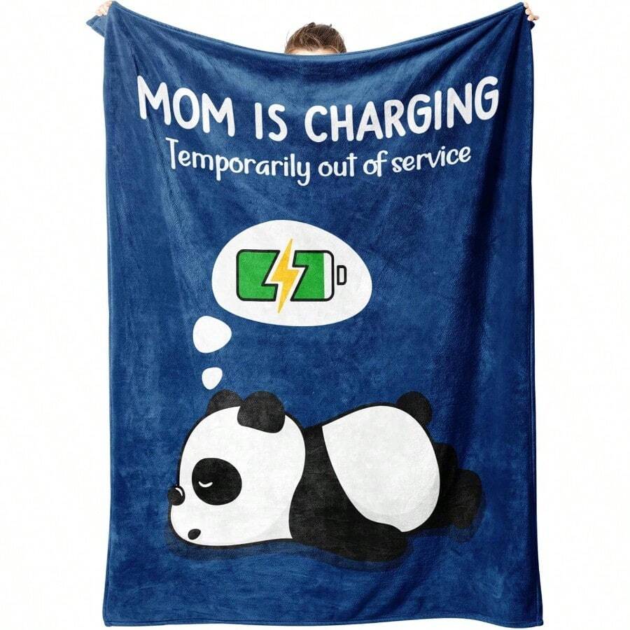 TTJM Funny Christmas Birthday Gifts For Mom- Mom Is Charging Blanket- New Moms Gifts For Women Super Soft Blanket Throw For Napping Travel 60 *50 - 藍色 - 查看 1