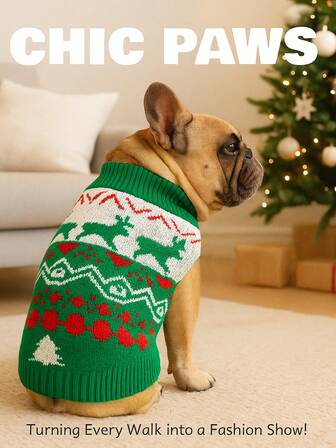 holdhoney 两色圣诞狗狗毛衣 - 红绿配色，适合小型犬（贵宾犬/泰迪犬等），节日气息浓厚的驯鹿图案狗狗圣诞装扮，是圣诞假期、家庭聚会、宠物圣诞照拍摄和节日聚会的理想之选，为您的毛茸茸伙伴打造节日时尚与舒适体验。