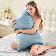 INFIIXSO Silk Pillow Cases 2 Pack Standard Size, Ultra Smooth & Soft Mulberry Silk Pillow Case For Hair And Skin, Breathable Cooling Silk Pillowcase With Hidden Zipper (Airy Blue, 20x26 Inches),2PackStandard(20inchX26inch),AiryBlue - 艾莉藍 - 查看 4