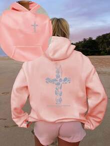 CHICLY19 Boho Floral Cross Graphic Hoodie With Bible Verse, Women's Casual Oversized Pullover Hooded Sweatshirt, Christian Faith-Inspired Long Sleeve Top, Cozy Fleece Lined, Preppy Aesthetic, Perfect For Church Services, Bible Study Groups, Beach Days, School, Errands & Lounging, Ideal Gift For Religious Believers, Faith-Based Communities, Christian Teens & Spiritual Seekers, Breathable Soft Fabric, White & Heather Gray Options, Plus Size Available - 白色 - 查看 8