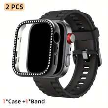 一套镶钻PC保护壳+硅胶运动表带，适用于华为Fit3/Fit4 Pro，透气柔软硅胶表带，带镶钻保护套，适用于华为Fit 4智能手表配件