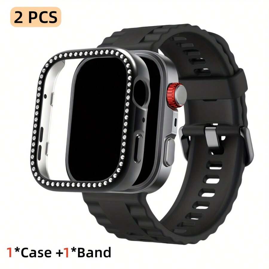 一套镶钻PC保护壳+硅胶运动表带，适用于华为Fit3/Fit4 Pro，透气柔软硅胶表带，带镶钻保护套，适用于华为Fit 4智能手表配件