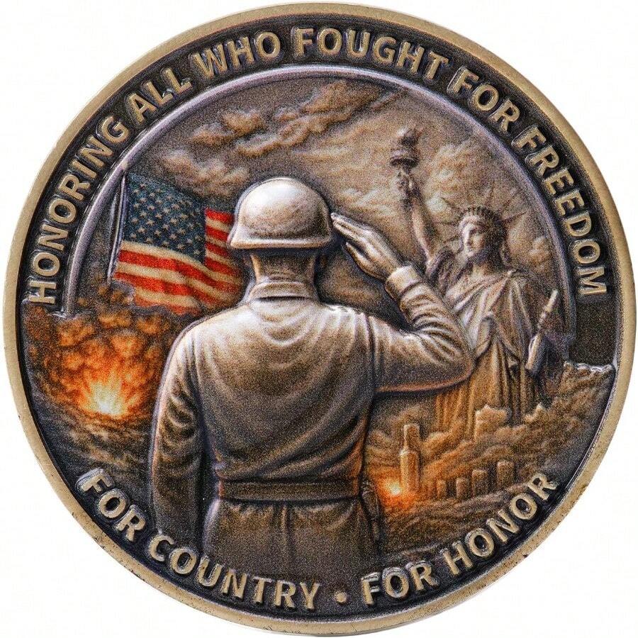 HAWTSaluting Soldier And Liberty Eagle Veterans Challenge Coin Honoring All Who Served Memorial Medallion Tribute Token For Service And Sacrifice Commemorative Military Keepsake Gift For Men And Women - 1Pcs - View 1