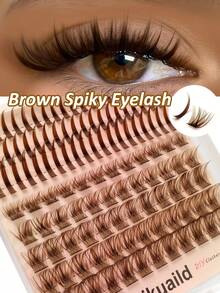 Rikuaild 8 Rows 120pcs Brown Lash Clusters With Spikes, Thick Single Brown Lash Clusters With Spikes, Natural Look Lash Clusters - D - View 1