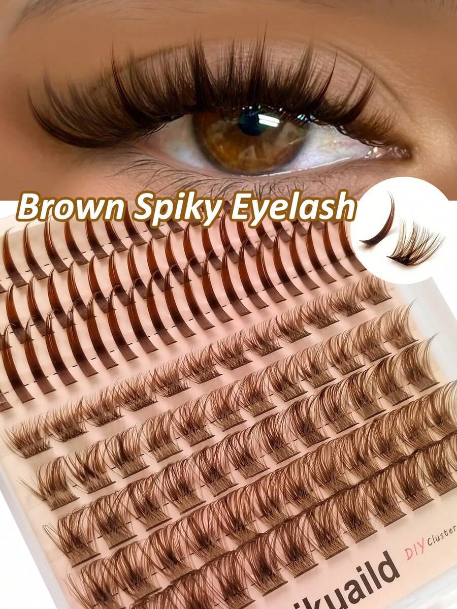 Rikuaild 8 Rows 120pcs Brown Lash Clusters With Spikes, Thick Single Brown Lash Clusters With Spikes, Natural Look Lash Clusters - D - View 1