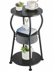 Small Round Side Table With Storage Bag, 3-Tier Accent Round End Table With Four Storage Functions Living Room, 21.6 H Vintage Smalls Corner Table Small Spaces Nightstand Bedroom - D - 11.8 màu trắng - Xem 12