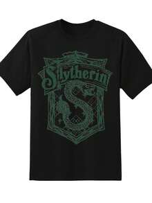 Warner Bros Slytherin House T-Shirt Harry Potter Inspired Green Dragon Shield Design Unisex Casual Wear For Fans Of The Wizarding World Hogwarts School Theme Apparel,220g - 黑色 - 查看 2
