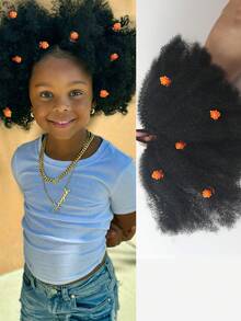 1 búi tóc Afro Puff có kẹp hoa cho trẻ em, búi tóc Afro Puff mềm mại, xoăn tít, kiểu tóc búi lớn cho bé gái, có dây chun. - màu đen - Xem 10